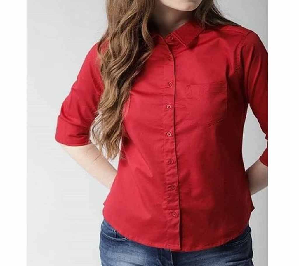 Full Sleeve Cotton Shirt for Women Red