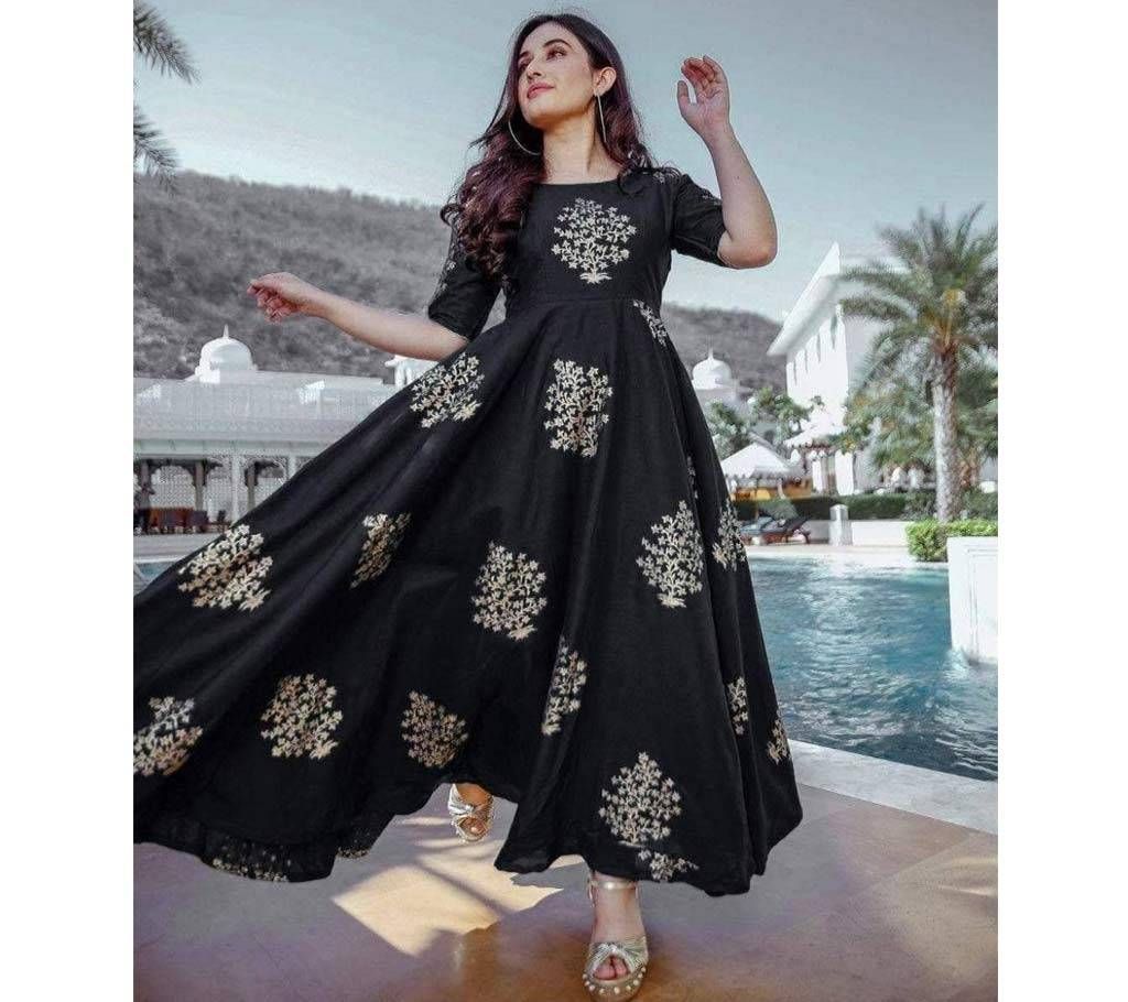  Cotton Stitched Kurti-Black 