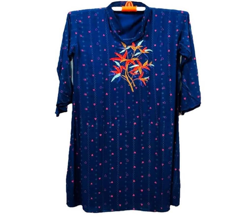 Semi Long Printed Dress 1pcs-Blue