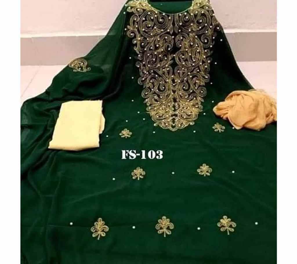 Semi Stitched Indian Weightless Georgette - Embroidery Three Piece-23