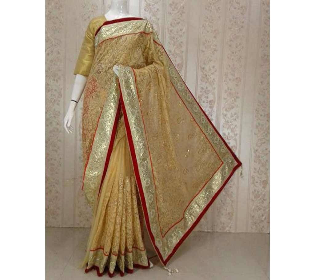 Gold cotton sharee