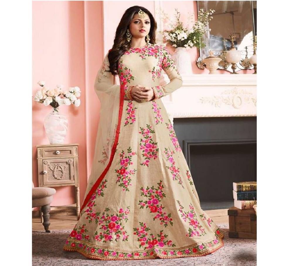Designer Cream Multy Embroidery Work Anarkali Suit