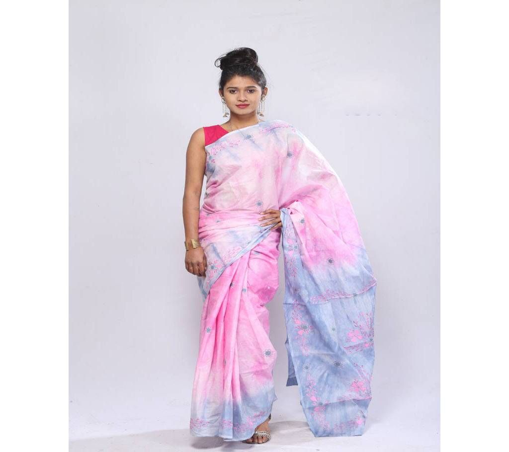 Embroidery Saree -Baby Pink & Light Ash