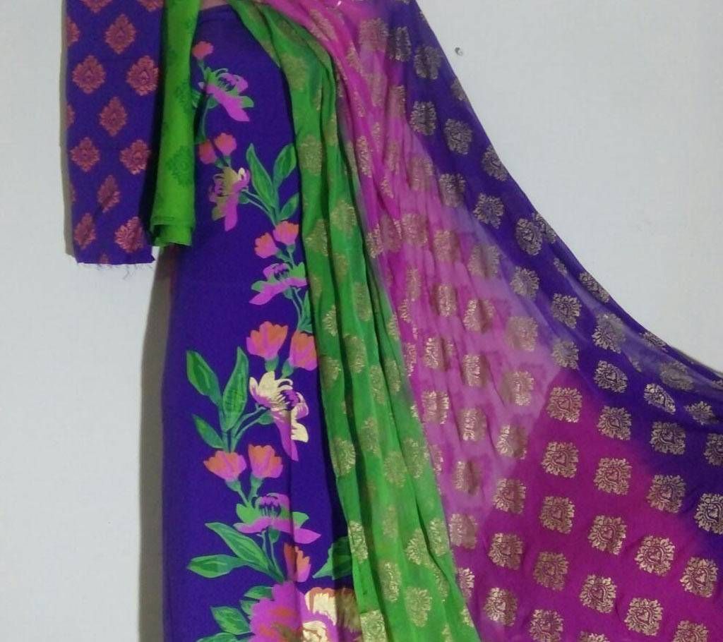 Unstitched Screen Printed Linen Three Piece