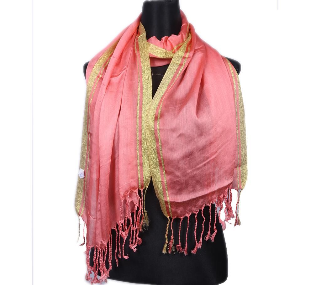 Salmon Pashmina With Golden Border Hijab For Women