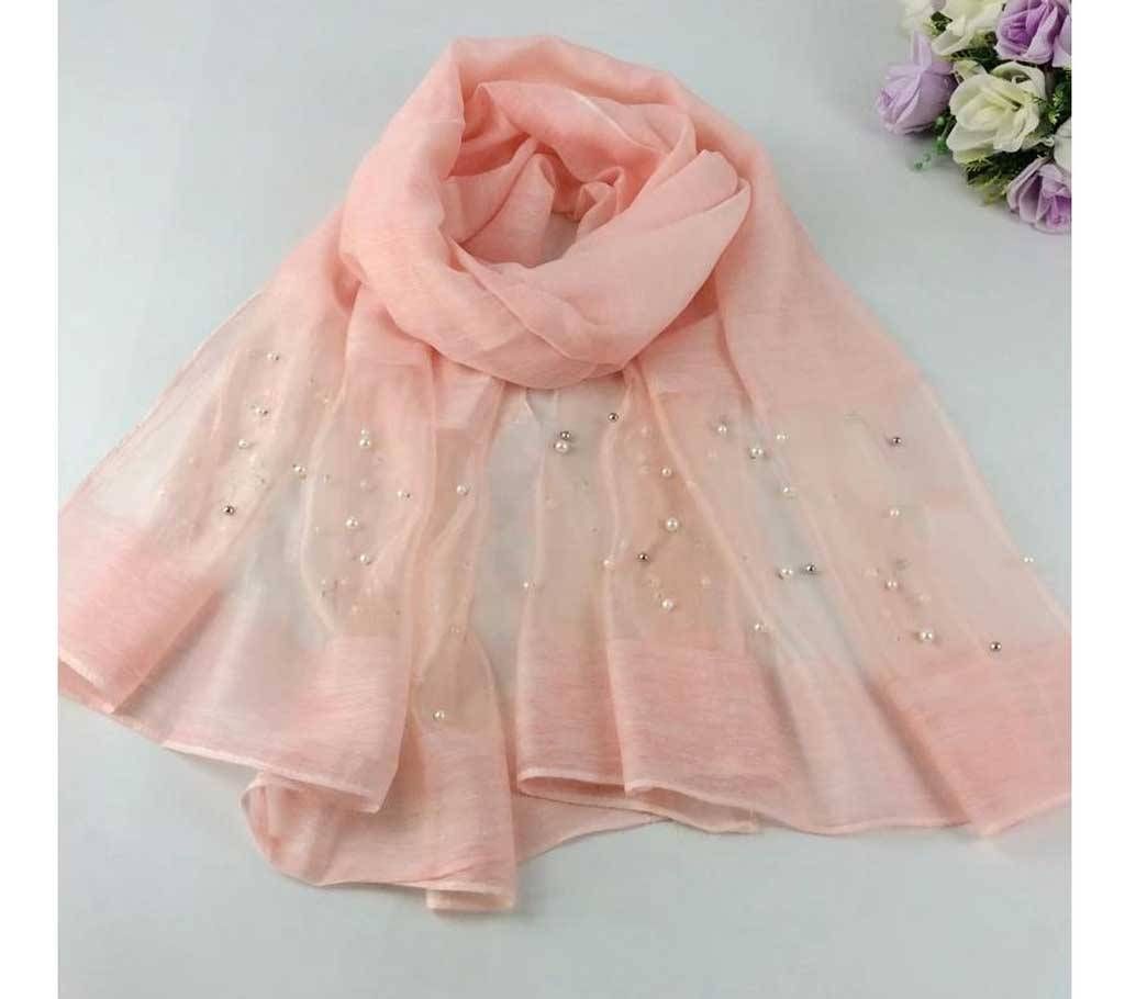 Salmon Cotton with Pearls Hijab for Women