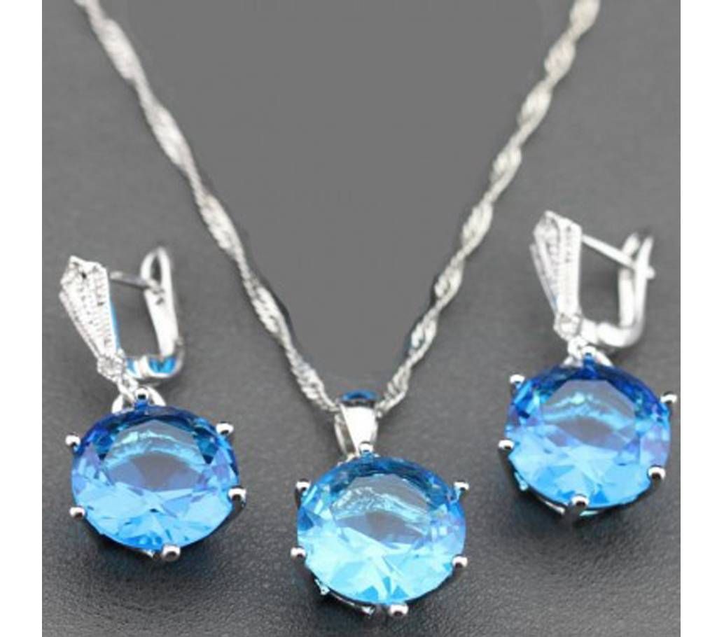 Sterling Silver Jewelry Sets With Mystic Natural Blue Pendant