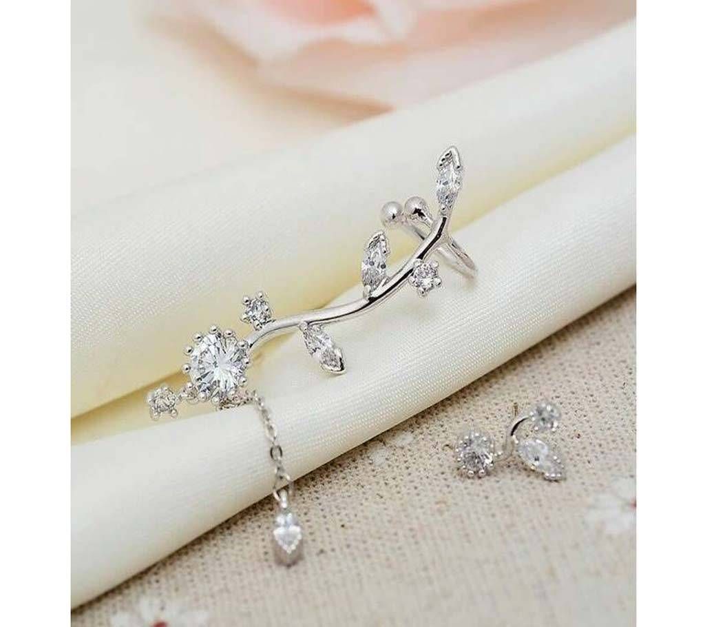 Crystal Zircon Flower Stwig Buds Stud Earring