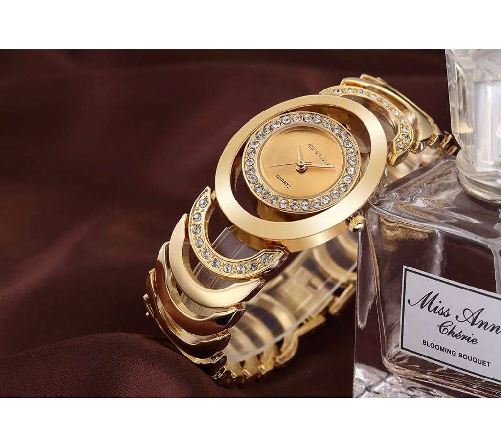 Fashion Stone Wrist Watch For Women- Golden