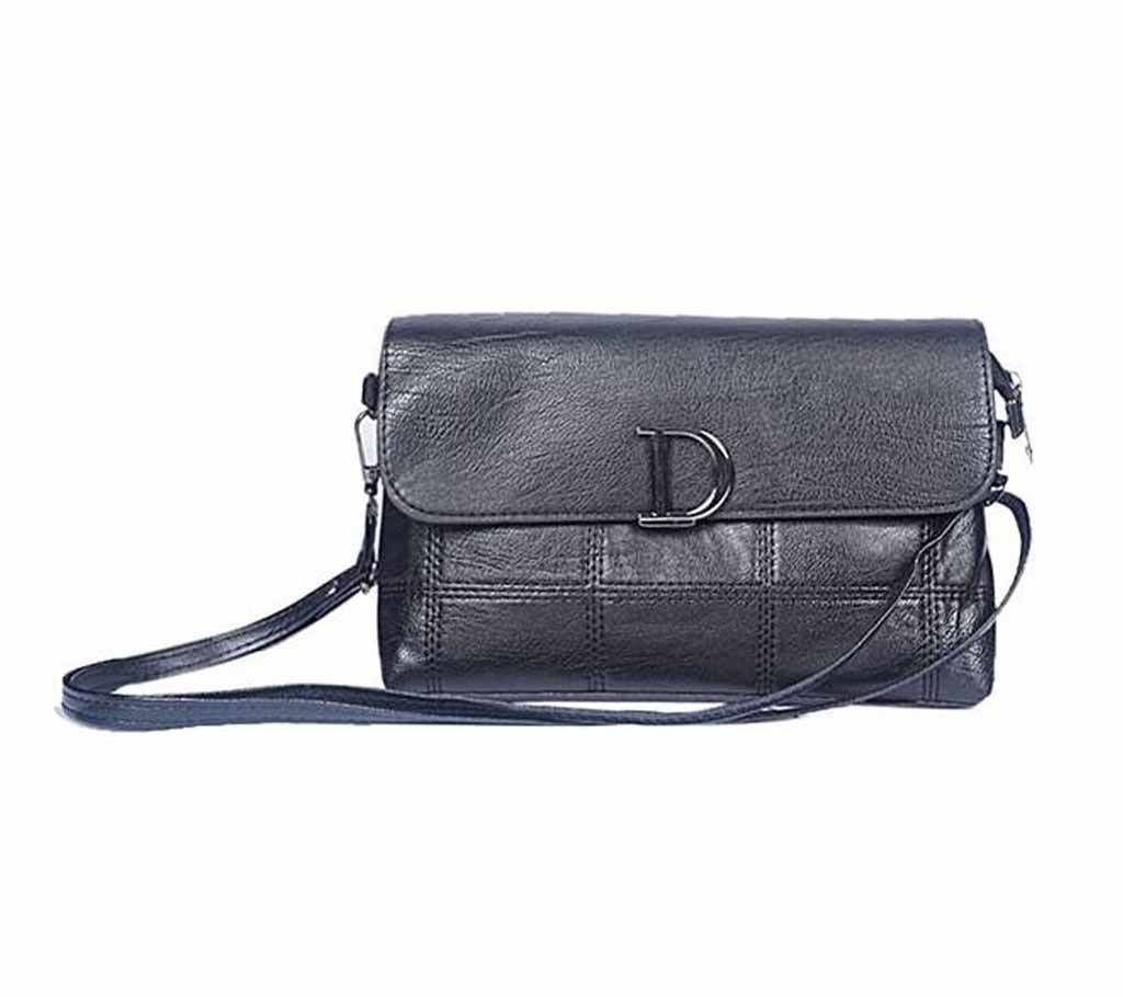Black Artificial Leather Side Bag For Women