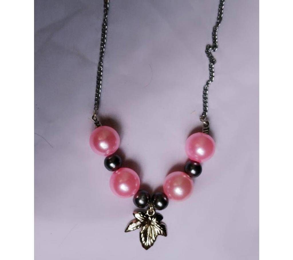 silver chain+ pink big beads mala 