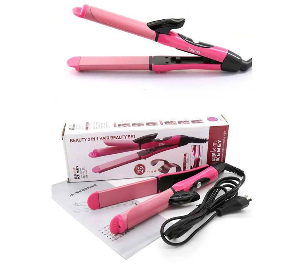 kemei 2 in 1 hair straightner and curler KM-1055