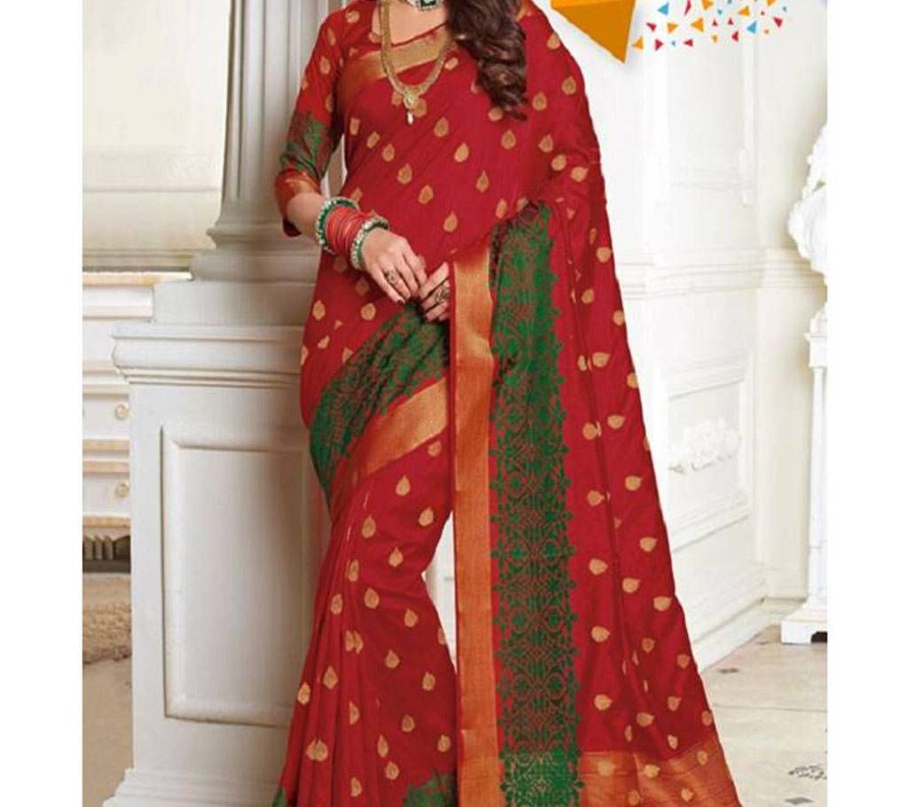 Indian Embroidery Work Silk Katan Saree
