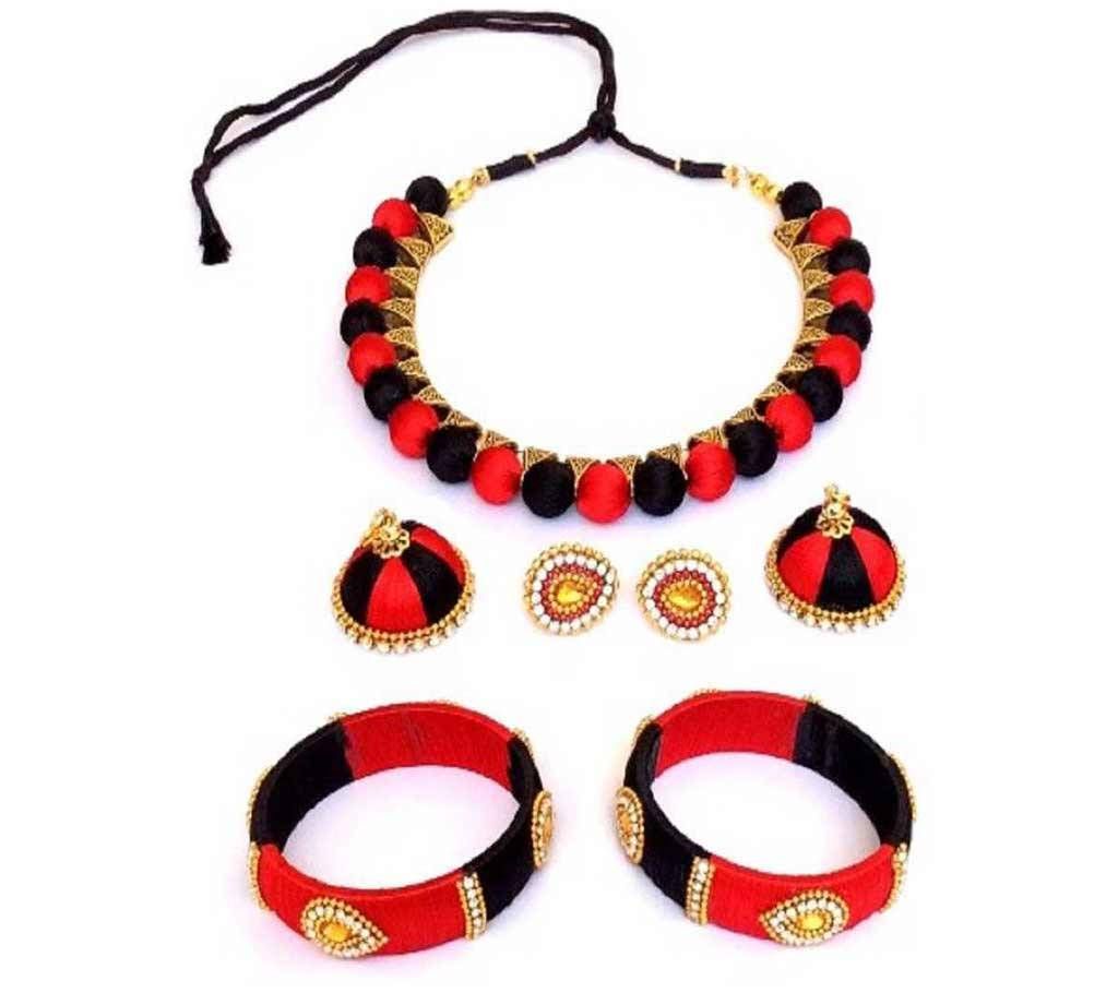 Silk thread Jewellery Set  (Black, Red)