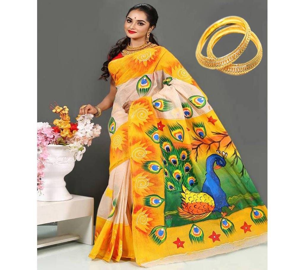 Baisakhi Free Offer Sari with Gold Plated Bangles  Free