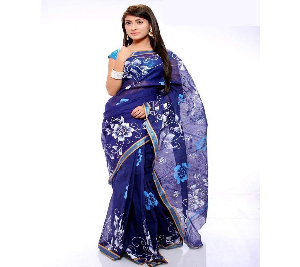 Matching Necklace Free with Baishakhi Hand Print Cotton Sari