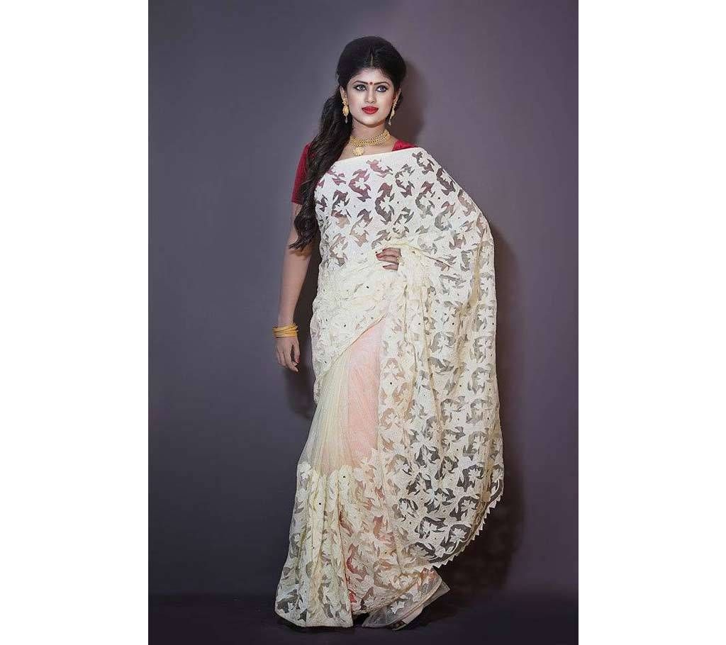 Cut work applique net sharee
