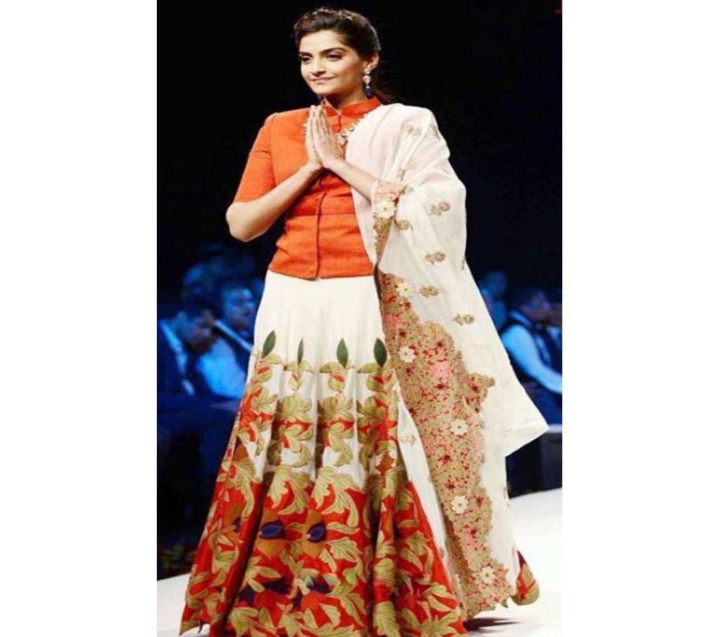 Unstitched red & White Salwar Kameez For Women