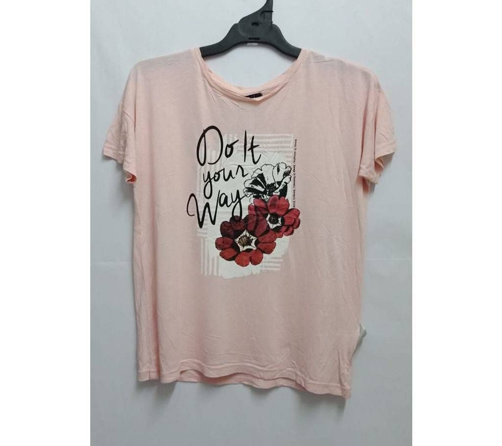 Ladies Printed Fancy Branded T-Shirt Light Pink