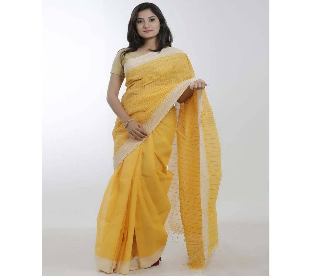 Yellow body pure cotton chumki saree