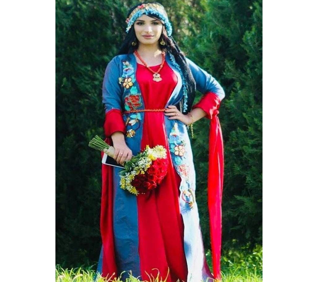 Blue & Red Georgette Borka For Women