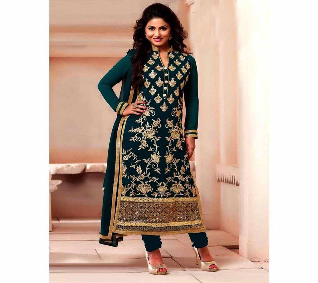 Screen and Block Print Unstitched Three Piece For Women