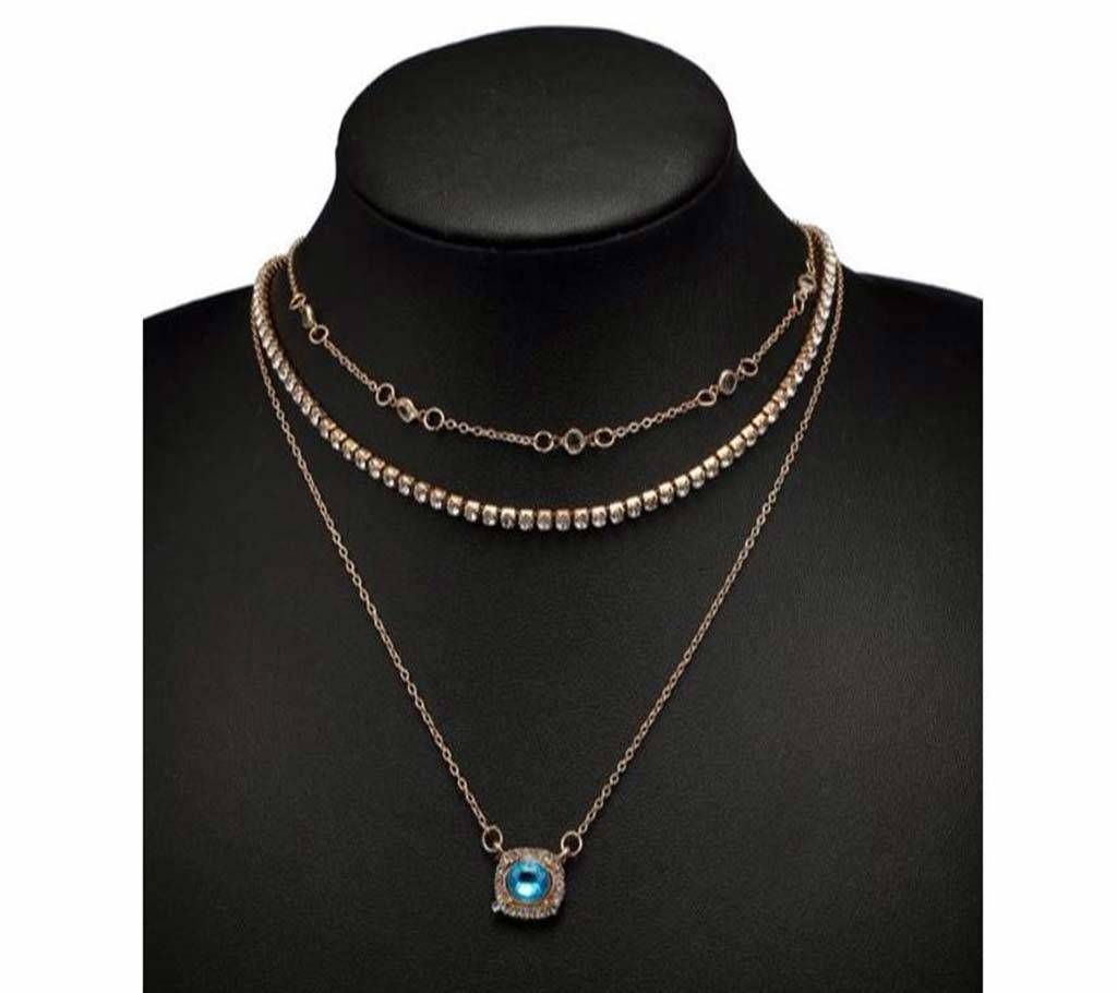 Blue Crystal Multi Layer Necklace
