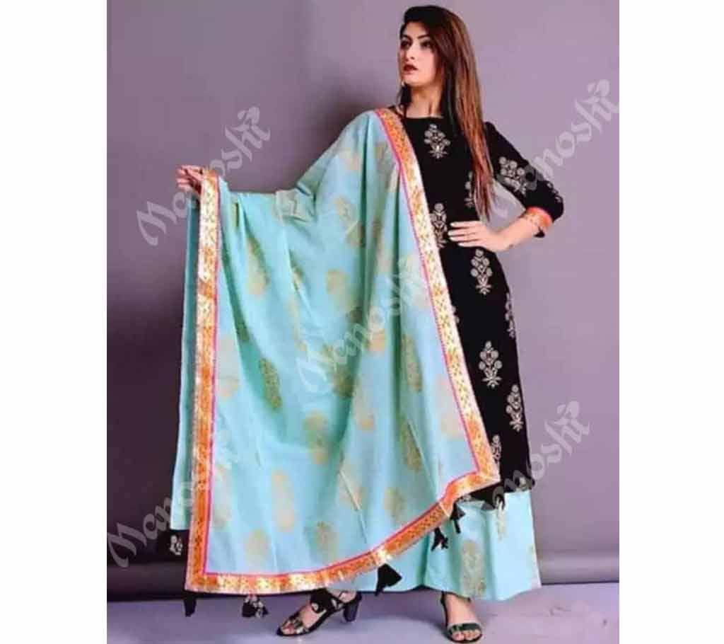 Unstitched Block Printed Three Piece Black