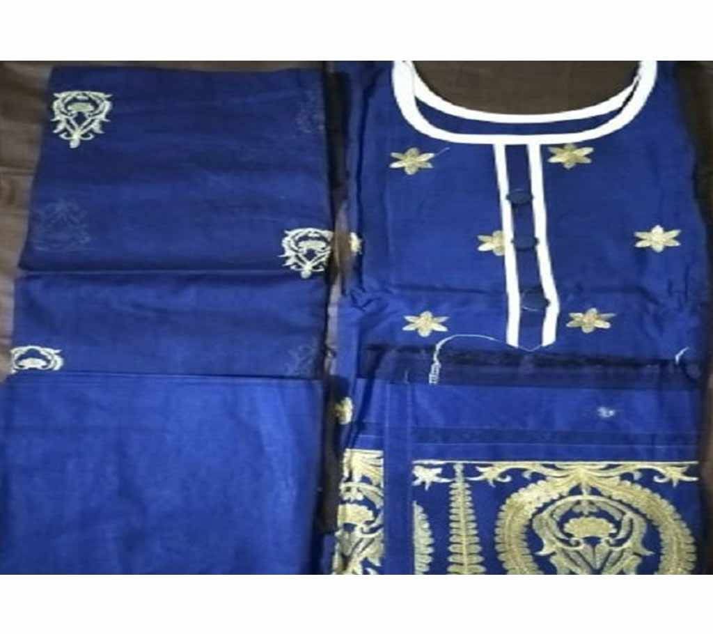 Unstitched China Cotton Three Piece- Blue 02