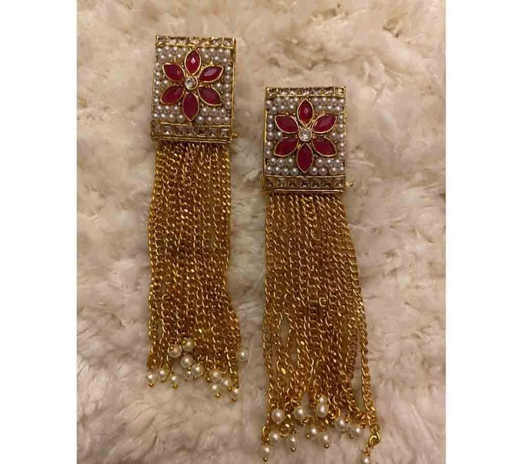 Kundan Stone With Long Chain Earring