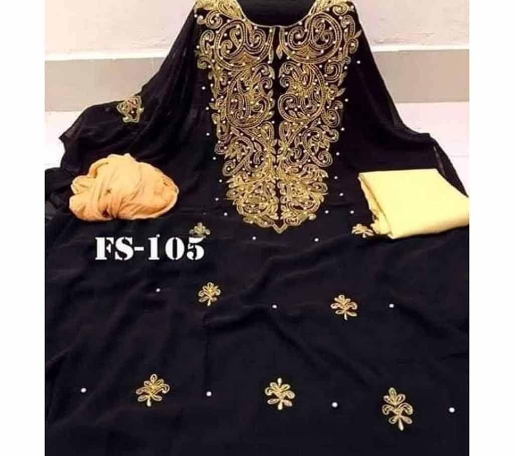 Semi Stitched Indian Weightless Georgette - Embroidery Three Piece-24