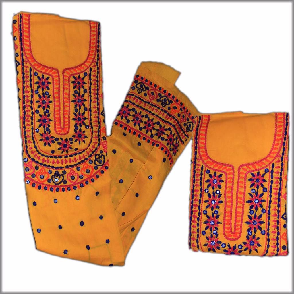 Orange unstitched cotton single kameez