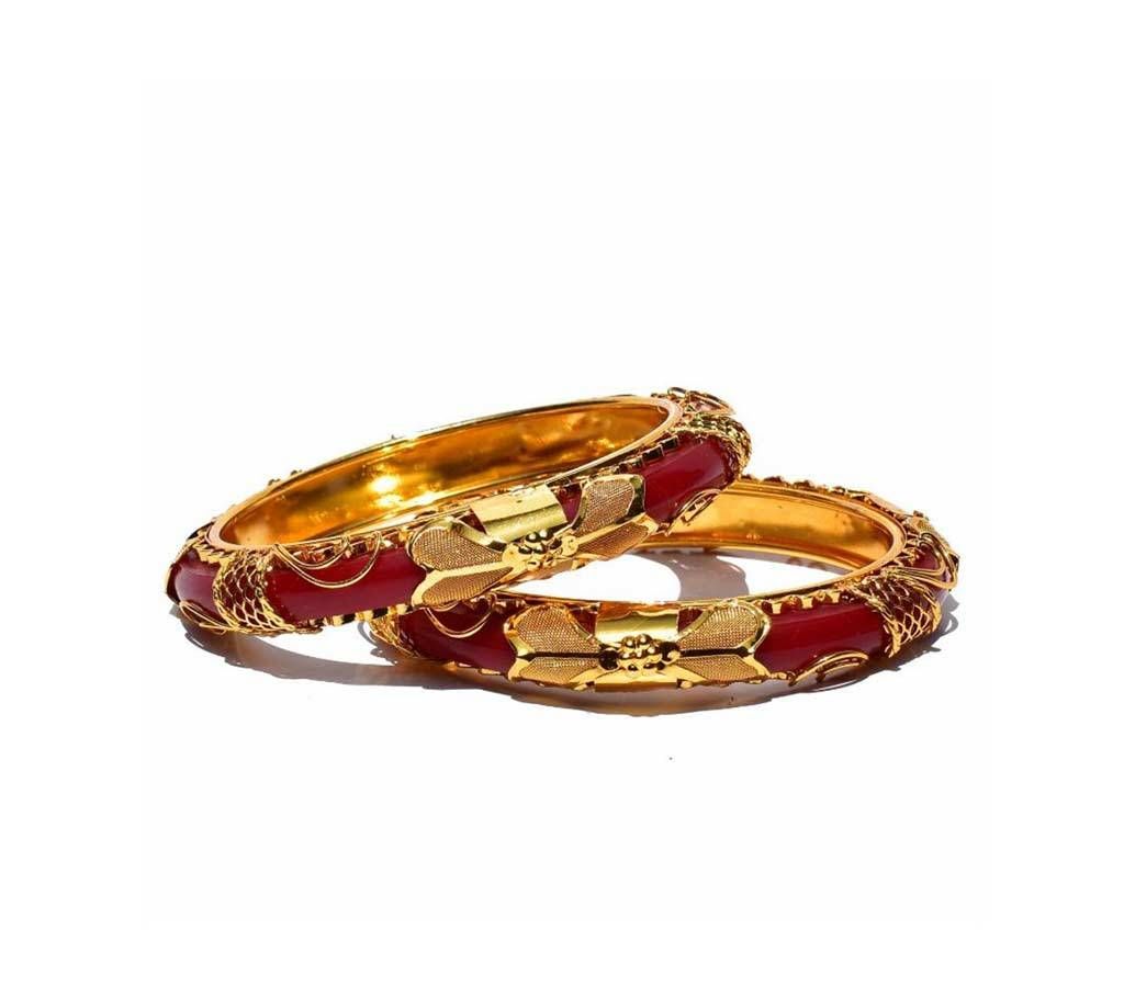 Indian Goldrn And Red Metal Stylish Bangles For Women