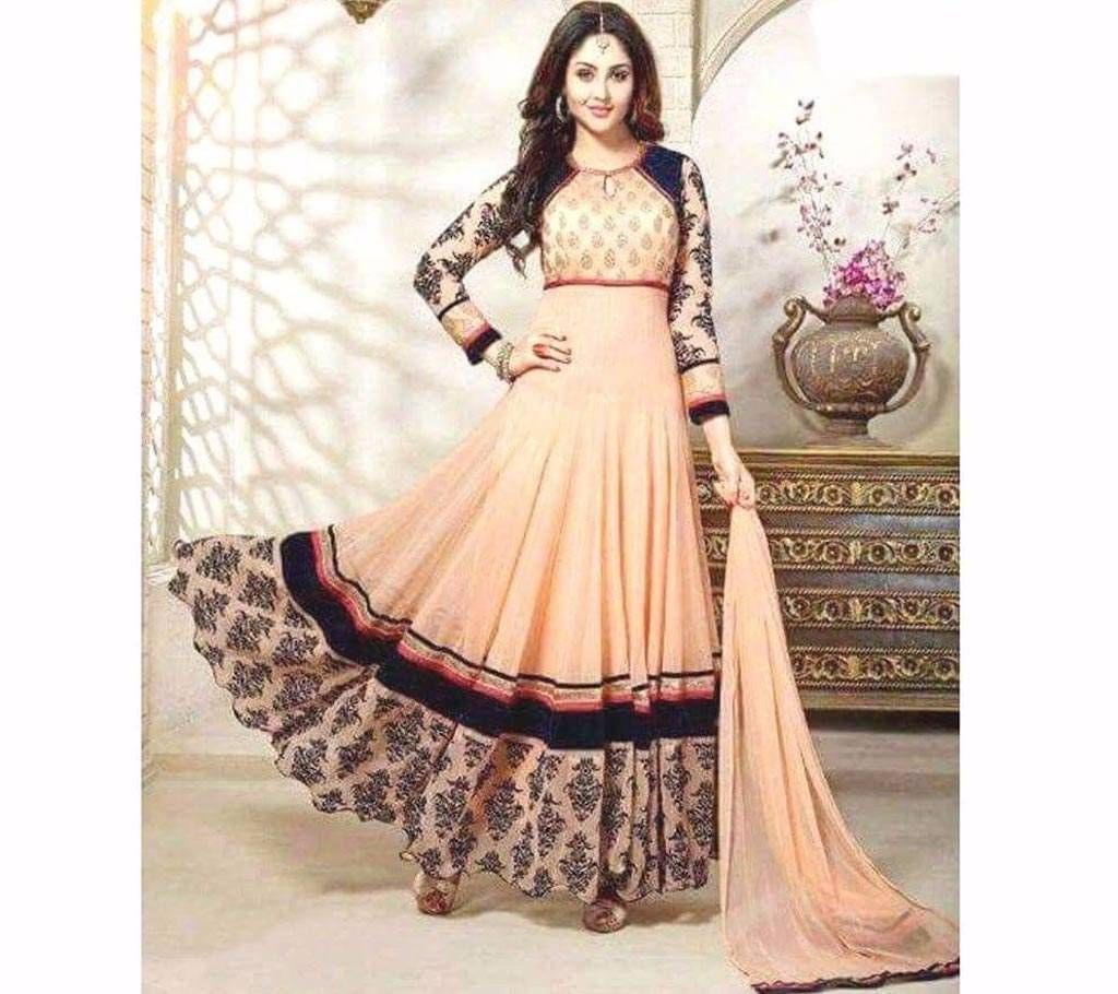 Semi-stitched Replica Georgette Embroidery Long Dress