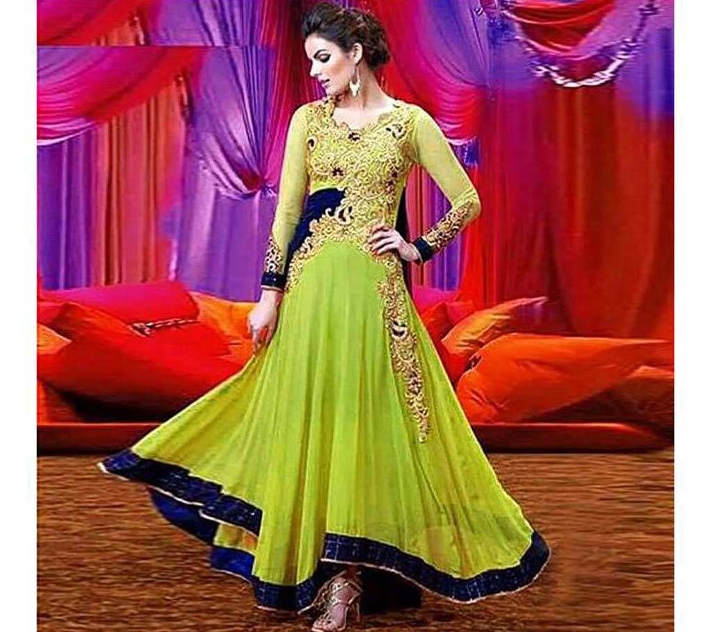 Unstitched Yellow Green Embroidery Georgette Gown (Copy)