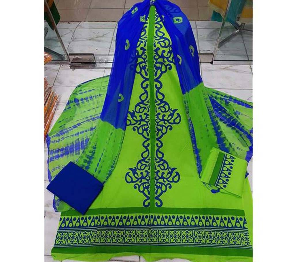 Unstitched Block Applique Cotton Three Piece
