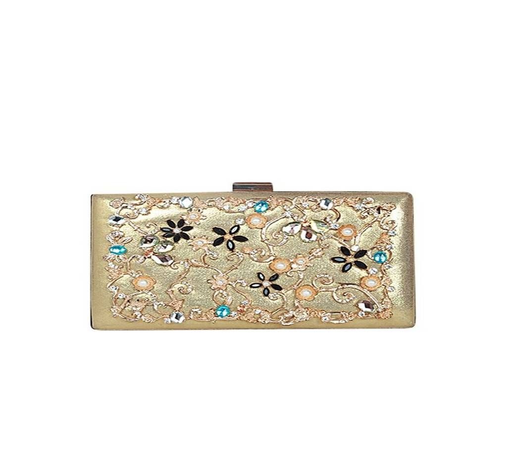 GOLDEN ARTIFICIAL LATHER HAND BAG FOR WOMEN