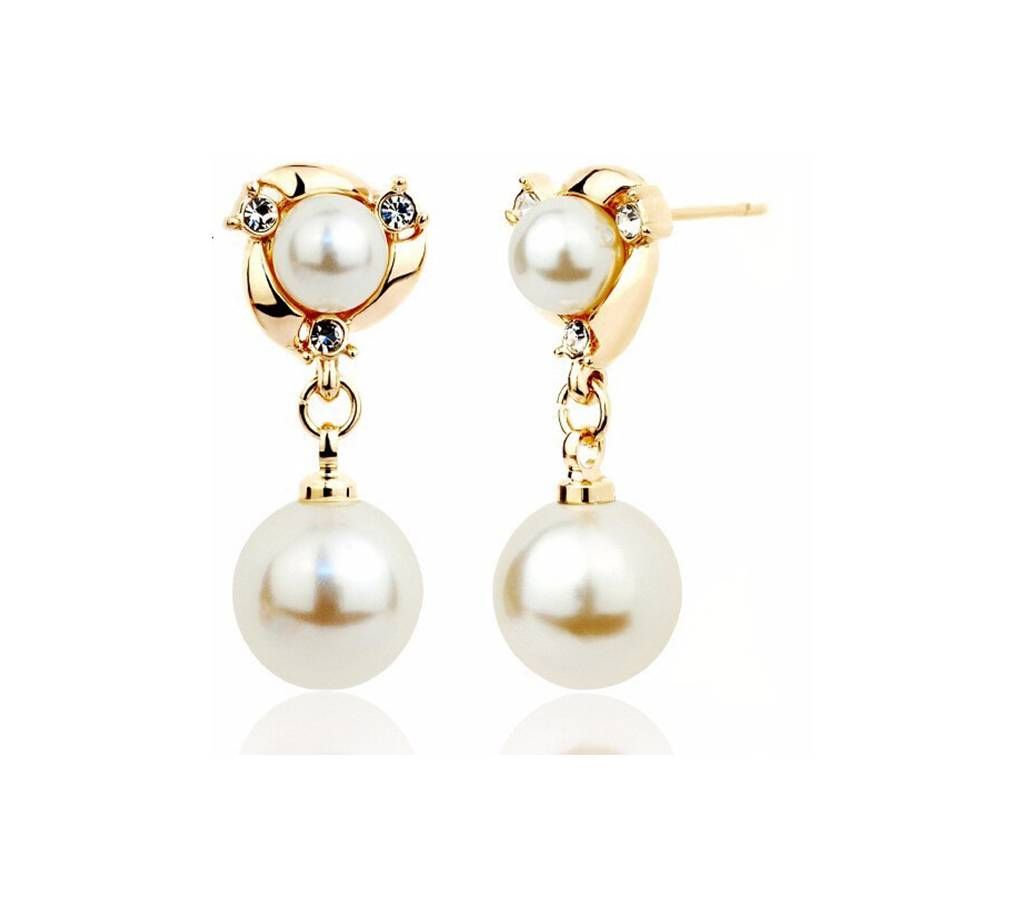 Long golden plated double small big simulated pearl drop earrings elegant athenadangle for women