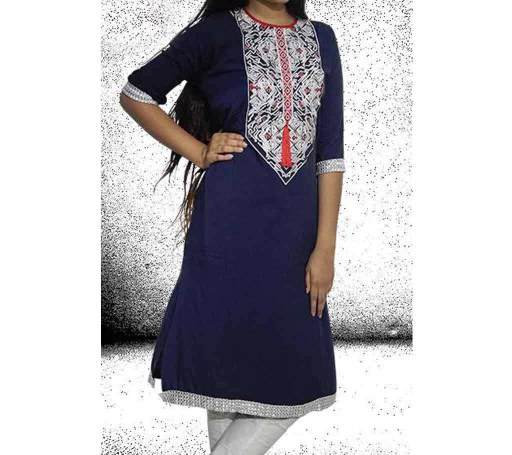 Blue & White Embroidery Stitched Kurti