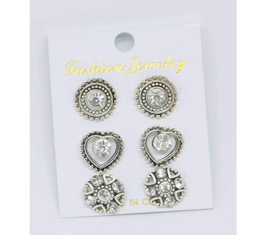 3 in 1 silver earring set 