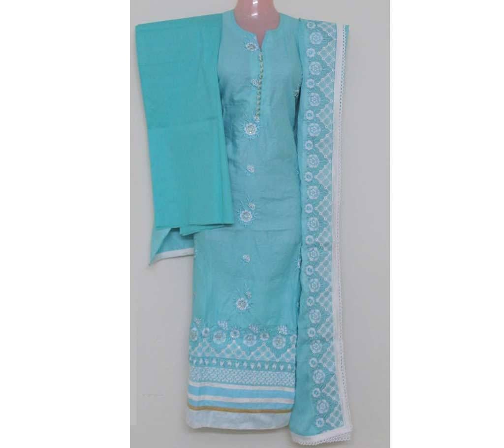 Unstitched organdy cotton three pc