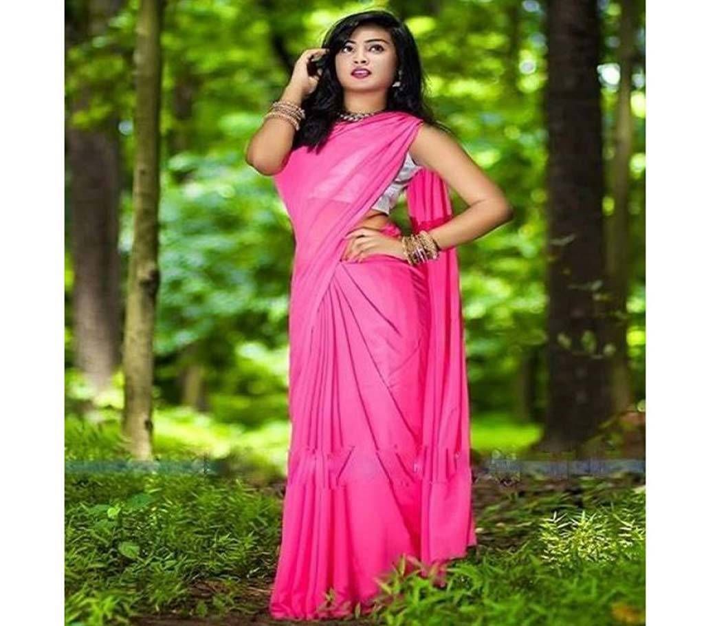 Weightless Georgette Sharee with Blouse Piece 10 Rose Pink Color