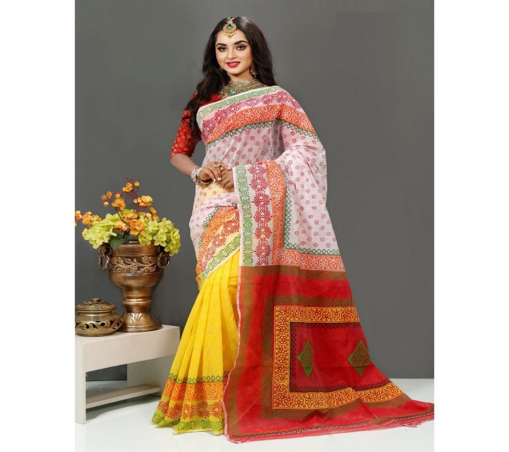 Pure Muslin Silk With Hand Block Sharee