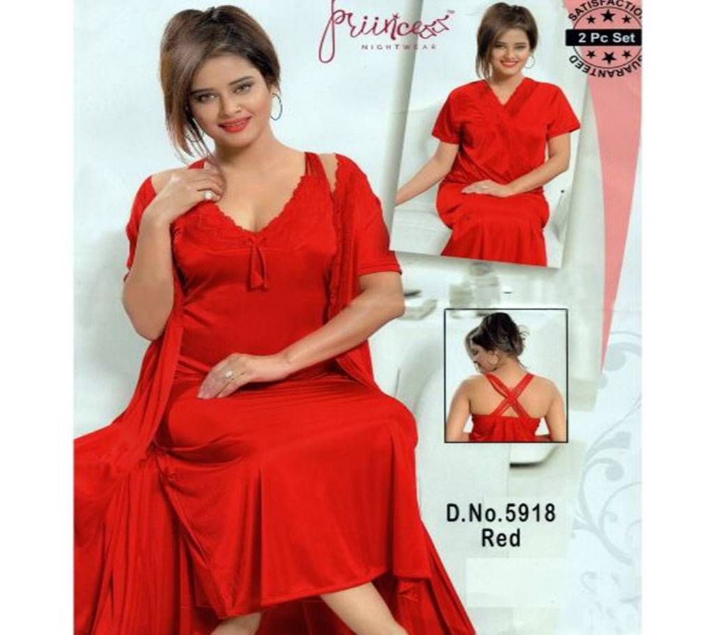 Fashionable Two Part Nighty-5918 Red