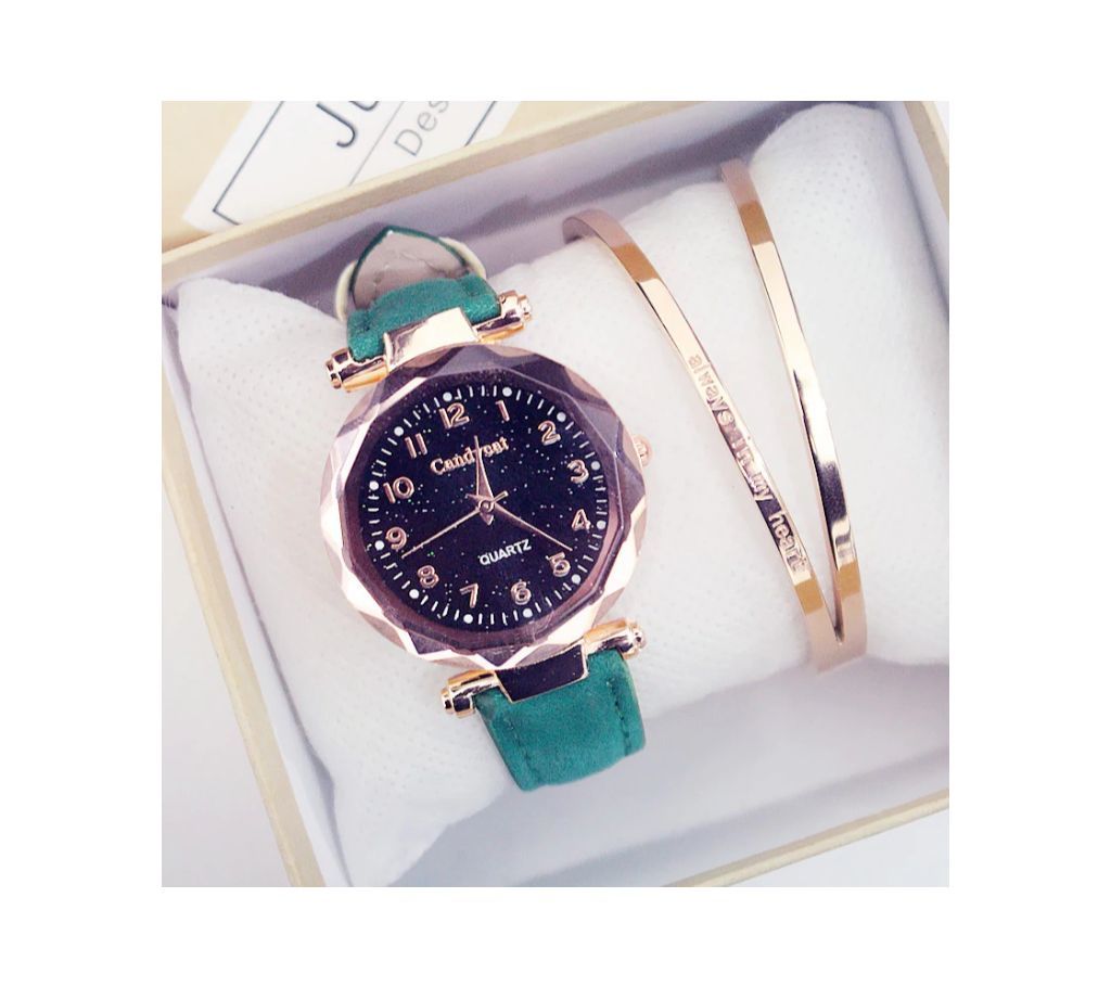 Women Fashion Watches Green Hot Sale Cheap Starry Sky Ladies Bracelet Watch Casual Leather Quartz Wristwatches Clock Relogio Feminino