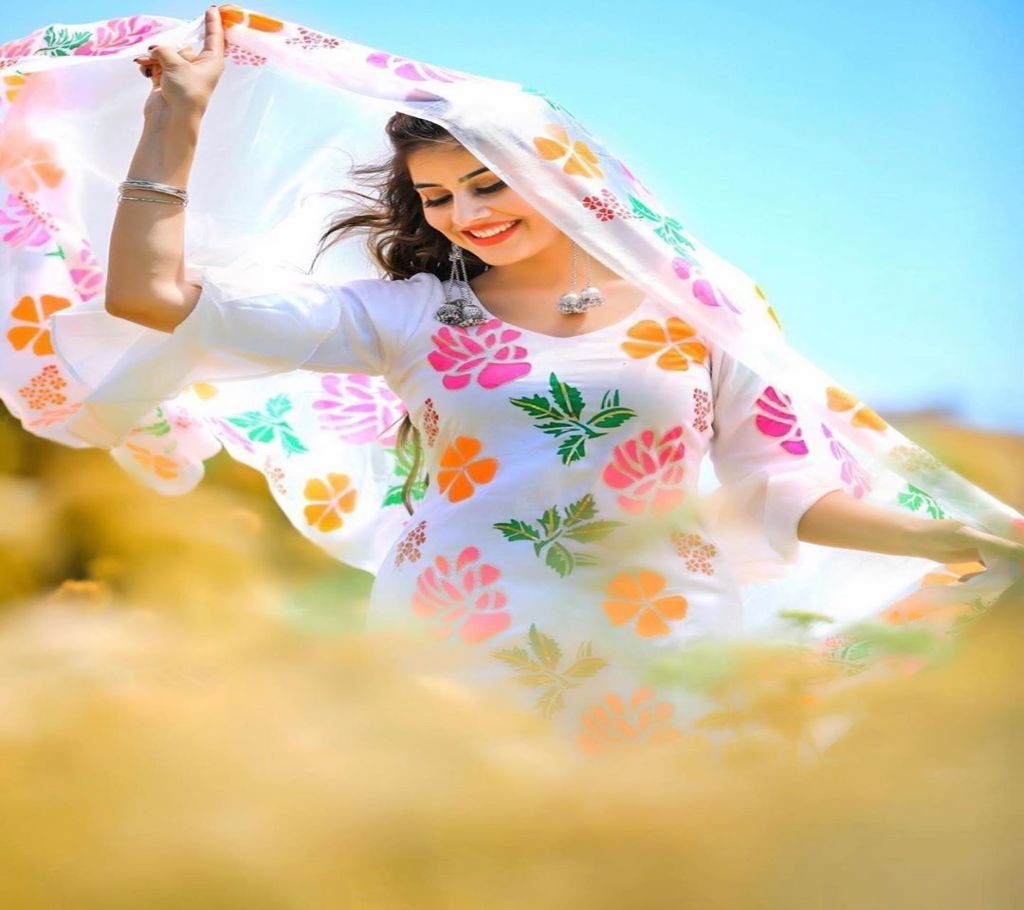 Latest White and multi color Block Printed Salwar Kameez for Women-free size