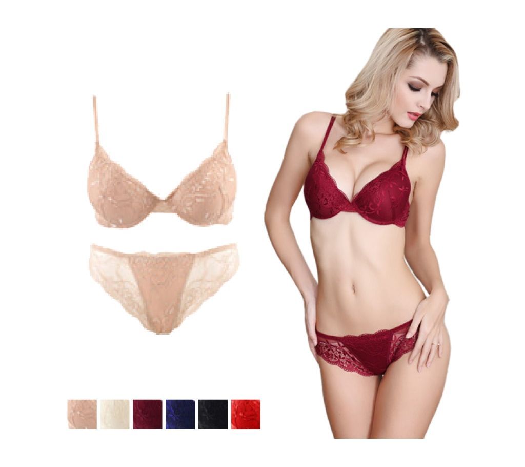 Bra + Panty Women Push Up Bra Set Girl Floral Lace Underwear Set