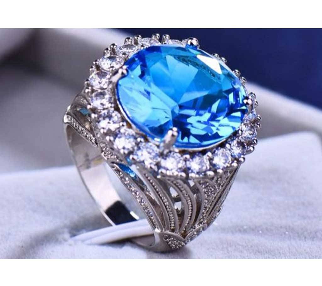 Luxury Silver Big Blue Stone Ring For Women