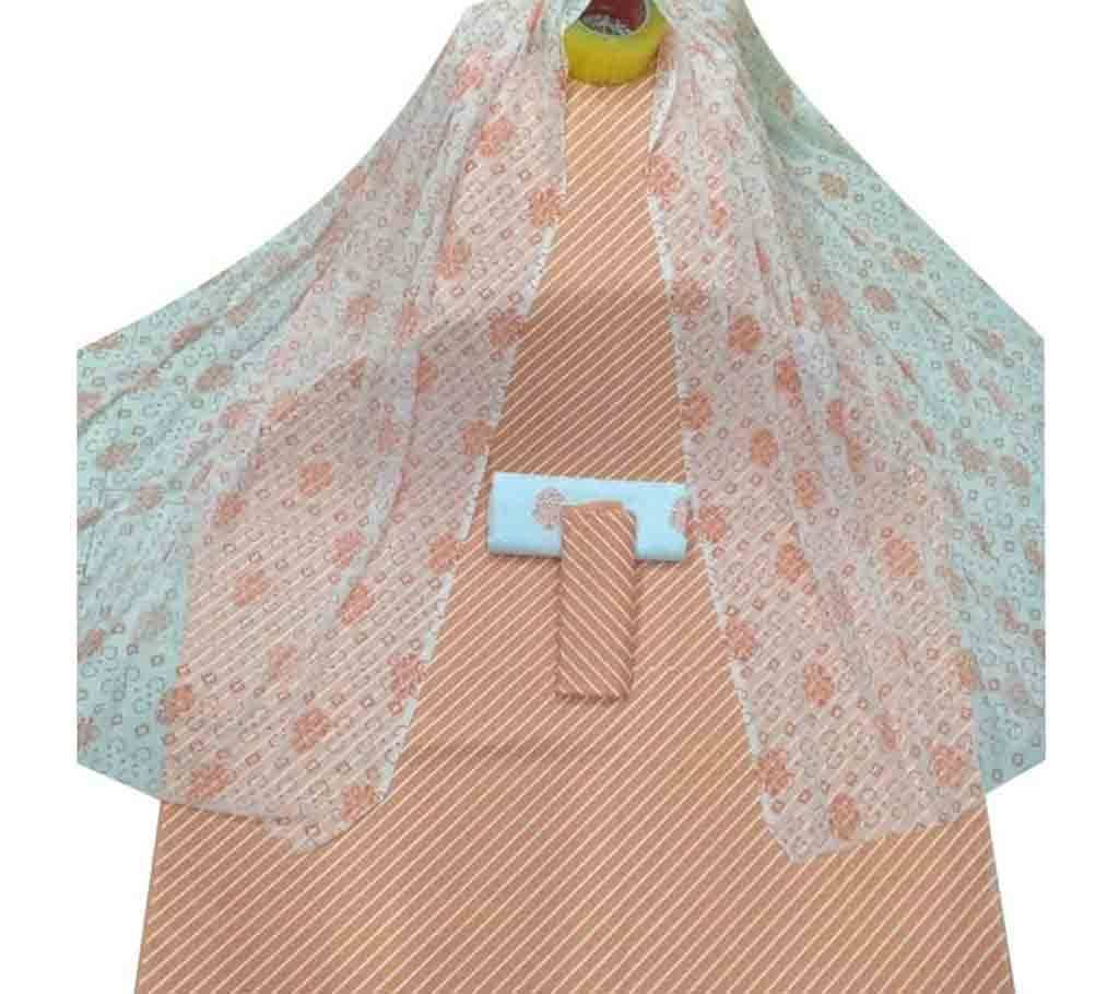 Apricot Unstitched Skin Printed Cotton 3Piece