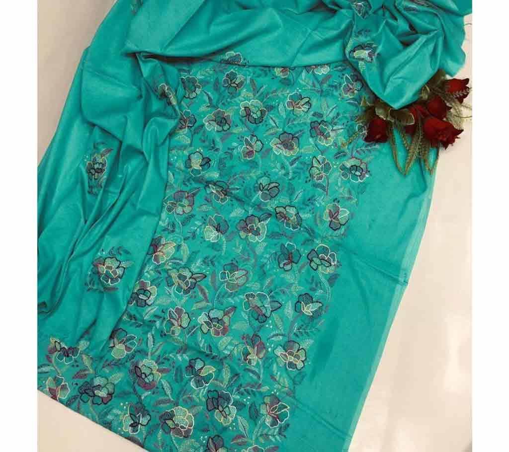 Unstitched Cotton Two Piece for Women-Ocean Green